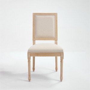 Gulches Set of 2 French Country Dining Chairs, Beige Cotton Linen Upholstery with Padded Square Back, Carved Solid Wood Frame - 1 of 4