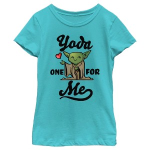 Girl's Star Wars Valentine's Day Yoda One for Me Cartoon T-Shirt - 1 of 4