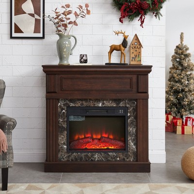 CLIHOME Freestanding Fireplace Heater, Electric Fireplace Mantel surround with 23" Fireplace Insert, Adjustable Flame, Remote Control
