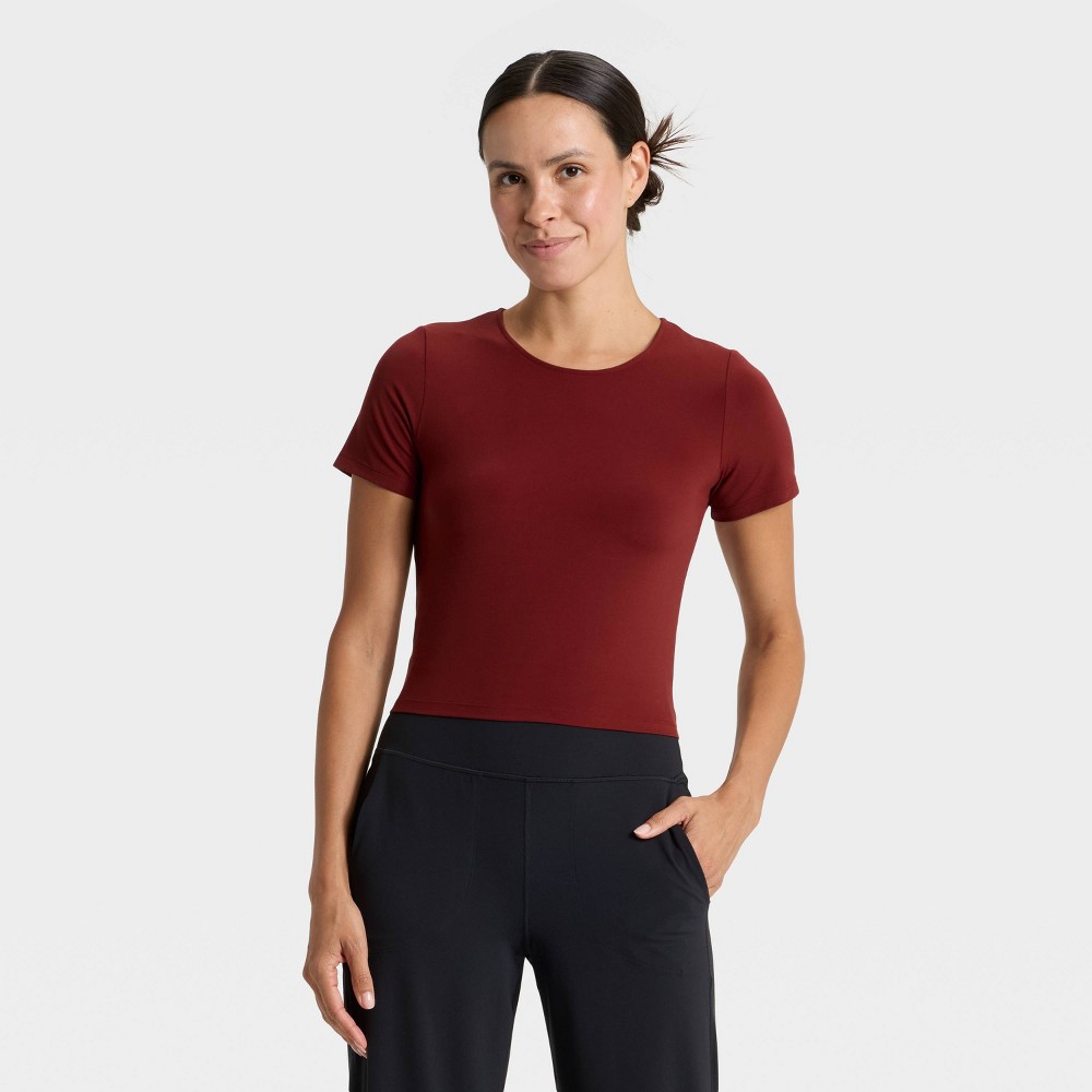 Women's Everyday Soft Cropped Short Sleeve T-Shirt - All In Motion™ Maroon M
