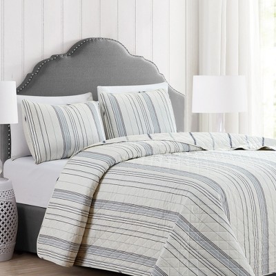 Ivory and Gray Twin Reversible Microfiber Quilt Set