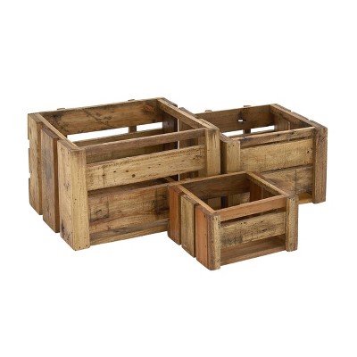 Rustic Brown Pine and Mango Wood Stackable Storage Crates, Set of 3