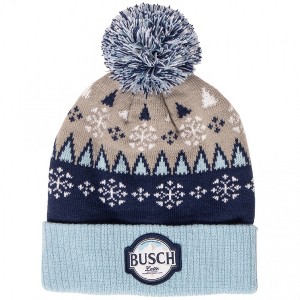 Adult Busch Latte Beer Snowflakes Knit Cuff Pom Beanie - 1 of 3