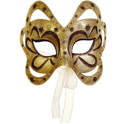 Allstate Floral 6" Gold and Brown Glittered Floral Masquerade Christmas Mask Ornament