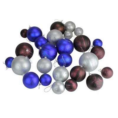 CMI 27ct Blue and Brown Shatterproof Matte Christmas Ball Ornaments 4" (100mm)