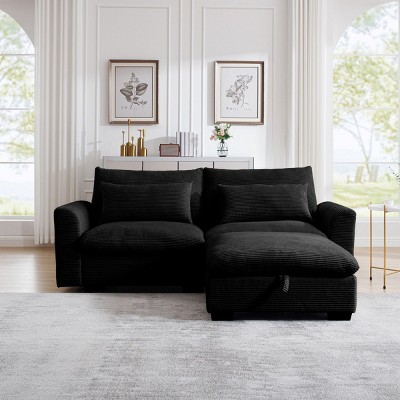 3 Pieces Modern Sofa With Storage Ottoman, Modular Couch Sectional Sofas Small With Pillows And Round Armrests, Small L Shape Sofa-Cuddlewood