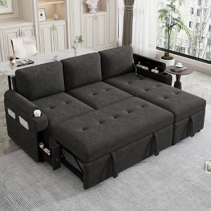 Whisen 83.5" L-shaped Sectional Couch, Convertible Sofa Bed with Ample Storage Space, Two Cup Holders - 1 of 4