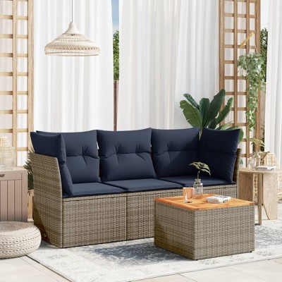 4 Piece Patio Sofa Set with Cushions Gray Poly Rattan vidaXL