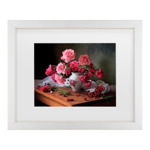 Trademark Fine Art - Tatyana Skorokhod Still Life With Roses And Berries Matted Framed Art - 1 of 4