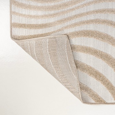 Beige and Cream High-Low Striped Rectangular Rug