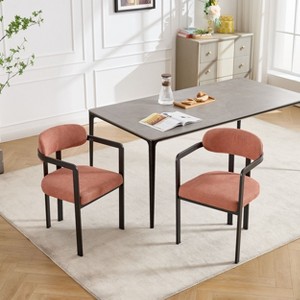 Okak Mid Century Arm Dining Chairs with Black Metal Legs for Kitchen Dining Room,Boucle Upholstered Seating Dining Chair Set of 2 - 1 of 4