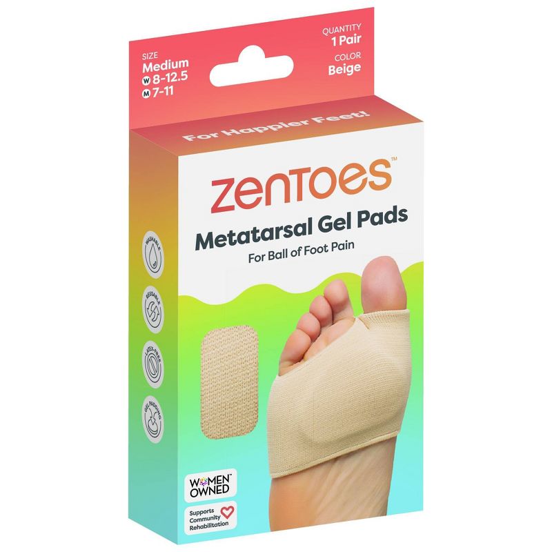 ZenToes Metatarsal Gel Pads for Ball of Foot Pain - Beige - M - 1 Pair, 1 of 17