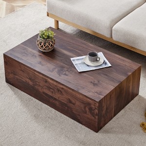 KWPZQEB 39.3" Coffee Table, Farmhouse Center Table with Rectangular Tabletop, Rustic Wooden Cocktail Table for Living Room, Office - 1 of 4