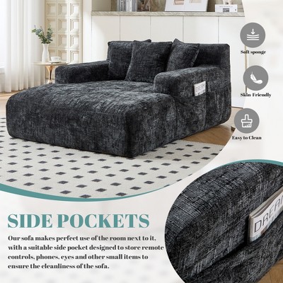 Vynxaria Chenille Lazy Sofa Chaise Longue Armchair with 3 Pillows for Ultimate Comfort