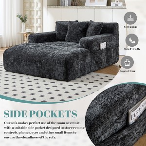 Vynxaria Chenille Lazy Sofa Chaise Longue Armchair with 3 Pillows for Ultimate Comfort - 1 of 4