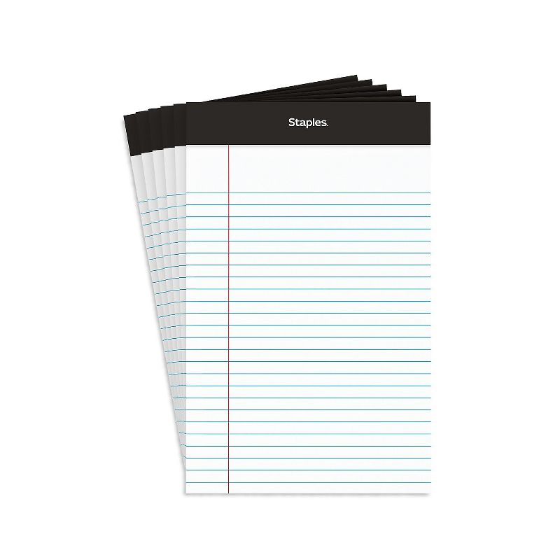 Staples Notepads 5" x 8" Narrow White 100 Sheets/Pad 6 Pads/Pack (13770) 398211, 1 of 9
