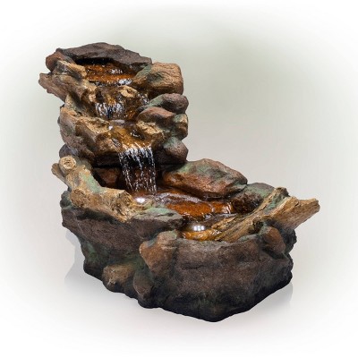 41" Brown Cascading Stone River Rock Fountain with LED Lights