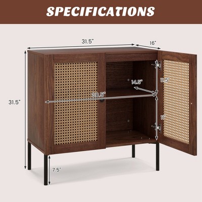 Walnut Rattan Buffet Sideboard Cabinet with Adjustable Shelf