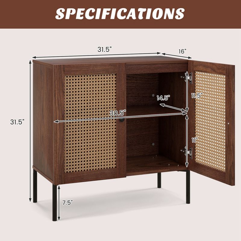 Costway Rattan Buffet Sideboard Cabinet Cupboard w/ Adjustable Shelf, 3 of 11