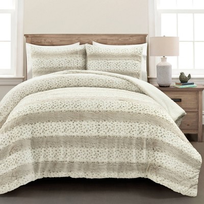 Lush Décor 3pc King Leopard Textured Faux Fur Comforter Tan : Target