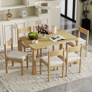ModernLuxe 7 Piece Retro Dining Table Set for 6, Vintage Dining Set Kitchen Table Set with 6 Upholstered Dining Chairs, Espresso/Natural Wood Wash - 1 of 4