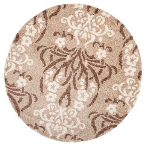 Beige Cream Abstract Woven Round Area, 5 Round Rugs