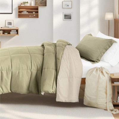 8PC College Essentials TwinXL Bedding Bundle, Reversible Comforter, Solid Sheet Set, Pillows and Laundry Bag - Becky Cameron