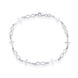 Bella Silver Sterling Silver, Alternating Cross & Infinity Link Bracelet - Silver - 7.5 Inch - 1 of 2