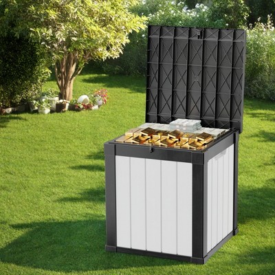 FURNIinspire Deck Boxes 50 Gallon Deck Box, Outdoor And Indoor Storage Container, Waterproof Resin Storage Bin, Black And White, 22“*22”*24“
