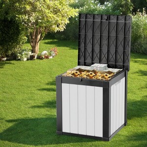 FURNIinspire Deck Boxes 50 Gallon Deck Box, Outdoor And Indoor Storage Container, Waterproof Resin Storage Bin, Black And White, 22“*22”*24“ - 1 of 4
