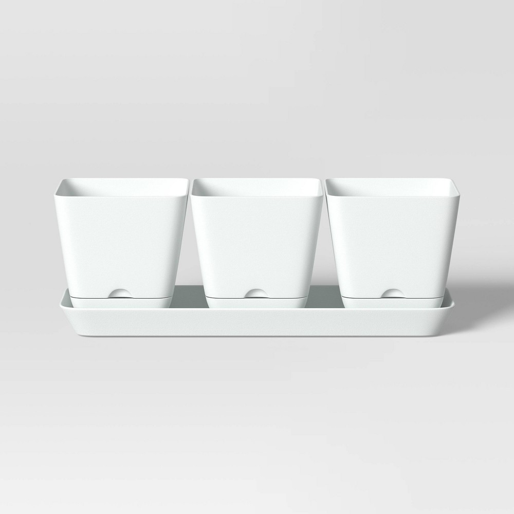 6 pack off case Square Indoor Outdoor 3 Planter Pots with 1 Saucer White 12.2"x4" - Room Essentials™