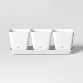 12.2" Wide Outdoor Square Trio Planters with Tray White - Room Essentials™