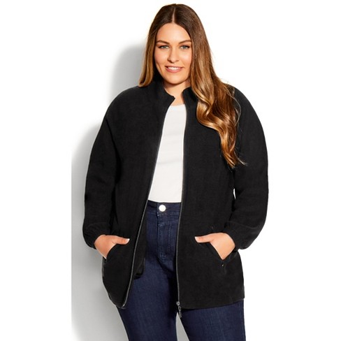 AVENUE Women s Plus Size Jkt Polar Flc Zip Black 20W