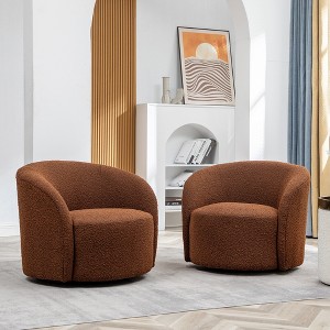 KINWELL 34" Wide Upholstered Swivel Accent Barrel Chair (Set of 2) - 1 of 4