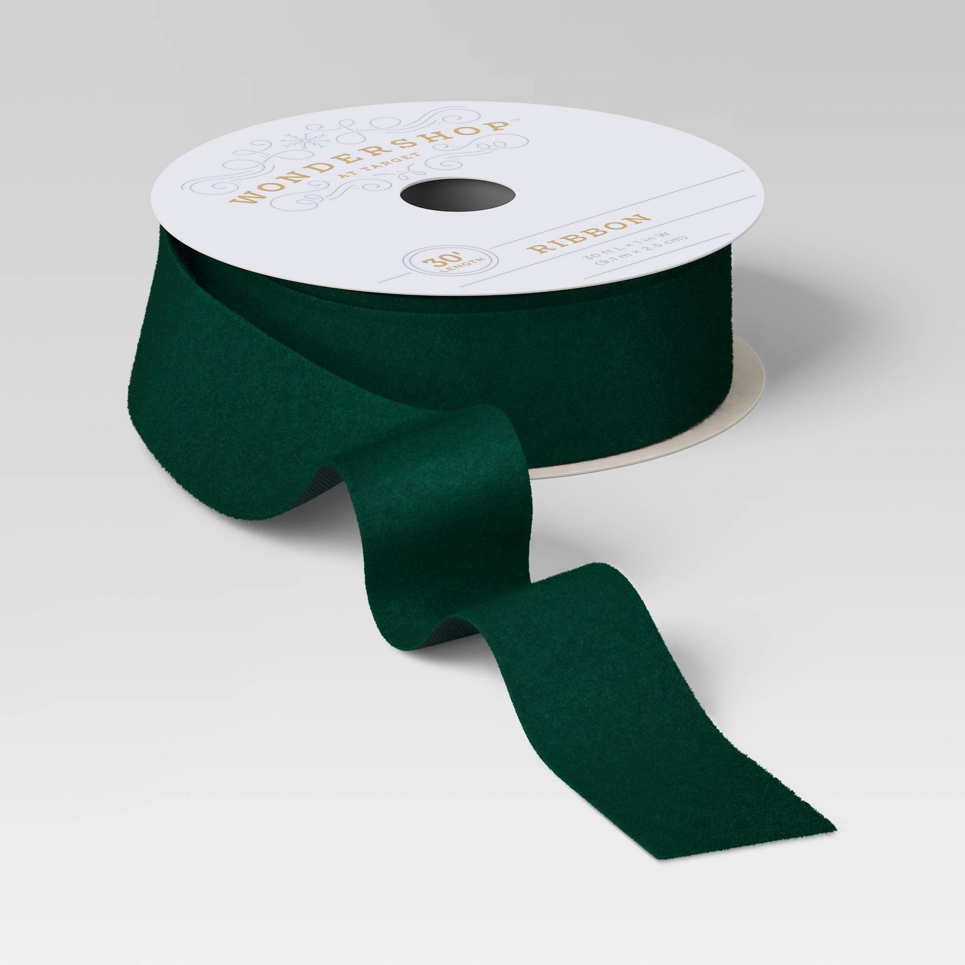 30' Christmas Fabric Ribbon Green Velvet - Wondershop™