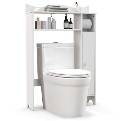 Tangkula Over The Toilet Storage Cabinet with Toilet Paper Holder Bathroom Space Saver Above Toilet with Adjustable Shelves Gray/White