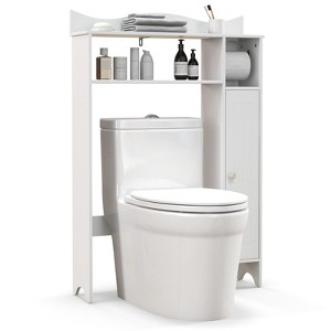 Tangkula Over The Toilet Storage Cabinet with Toilet Paper Holder Bathroom Space Saver Above Toilet with Adjustable Shelves Gray/White - 1 of 4