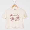 S.W.Smiley Pink Flowers Outline - Women's Boxy Crop Top Graphic T-Shirt - 3 of 4