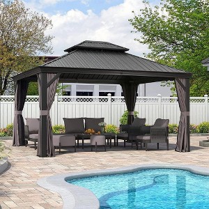 PURPLE LEAF Outdoor Gazebo Aluminum Frame Galvanized Steel Double Roof Patio Hardtop Gazebo with Curtains and Netting for Patio Lawn and Garden - 1 of 4
