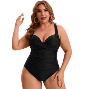 Women's Plus Size 1 Piece Front Cross V-neck Tummy Control Push Up
