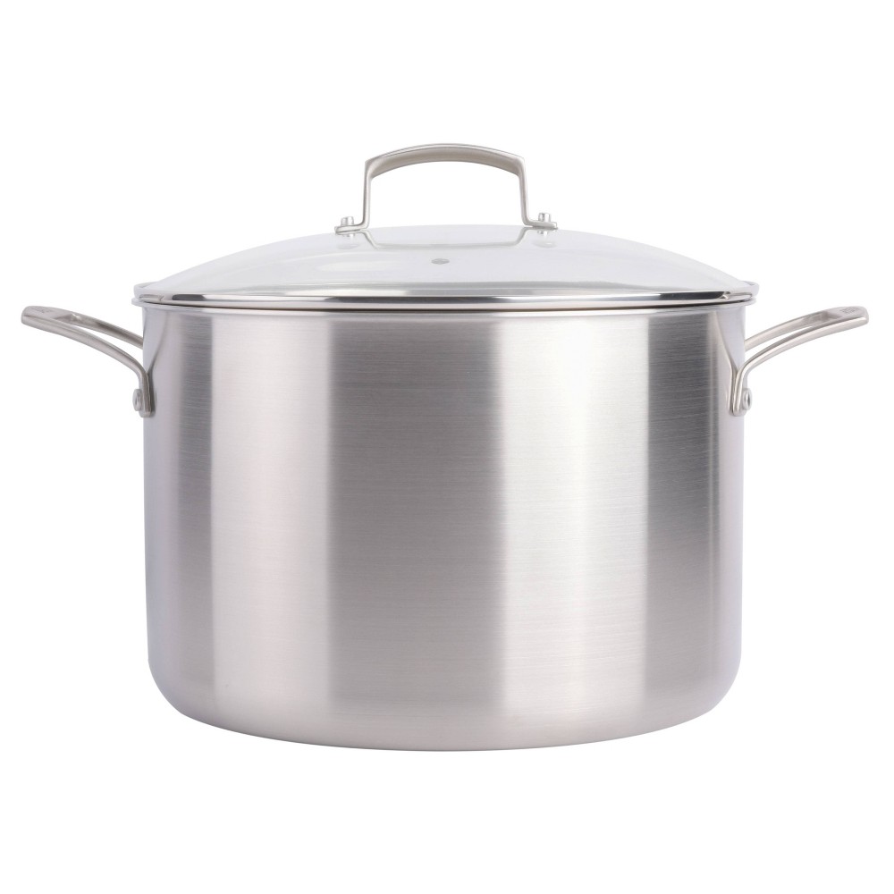 Gibson Home Babish 12qt Triply Stainless Steel Professional Grade Stock Pot with Lid: 14.5" Diameter, Silver, 11 lbs