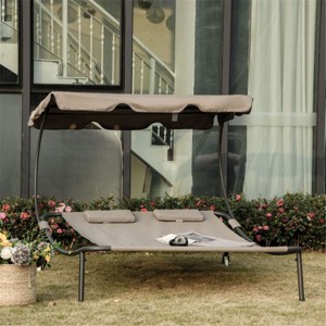 CAVINAS Folding Bed Beach Chair with Wheels & Headrest Pillows,Adjustable Canopy Lounge Chair for Outdoor,Lawn,Backyard - 1 of 4