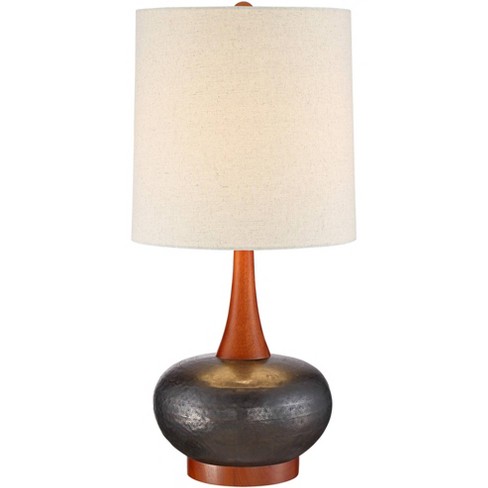 360 Lighting Mid-Century Modern Table Lamp with USB Charging Port 24.5" High Brown Ceramic Off-White Cylinder Shade Bedroom House (Color May Vary) - image 1 of 4