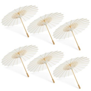 Juvale 6 Pack Small Parasol Paper Umbrellas for Decorations for Kids, Cocktail Party Decor, DIY Crafts, Sun Parasols Photo Props, White, 16 In - 1 of 4
