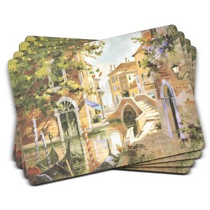 Pimpernel Venetian Scenes Placemats - Set of 4 Rectangular Cork Backed Table Mats with Classic Canal Artwork - Heat & Stain Resistant Dining Placemats - 1 of 4
