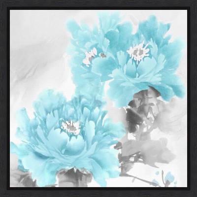 Amanti Art Flower Bloom in Aqua II by Jesse Stevens Canvas Wall Art Print Framed 16 x 16-in.