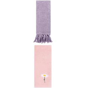 REGALWOVEN 2 Packs Cotton Soft Absorbent Floral Pattern and Solid Hand Towel - 1 of 4