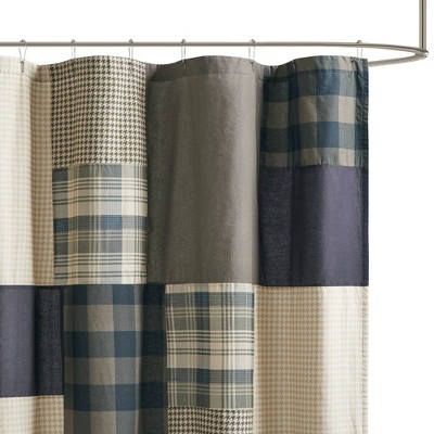 Winter Hills Tan Cotton Plaid Shower Curtain