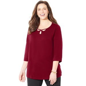 Catherines Women's Plus Size Suprema Triple Keyhole Tee - 1 of 2