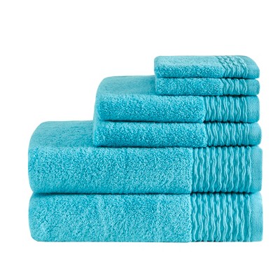 6pc Curv Jacquard Wavy Cotton Bath Towels Set Yellow